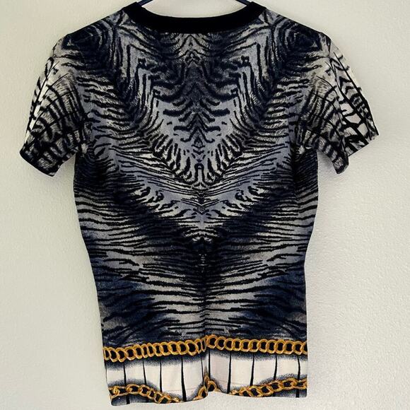 Christina Paris animal print tiger chain short sleeve stretch sweater Mobwife L - Picture 6 of 10